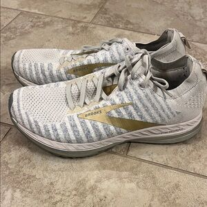 Brooks White and Gold Athletic Shoes
